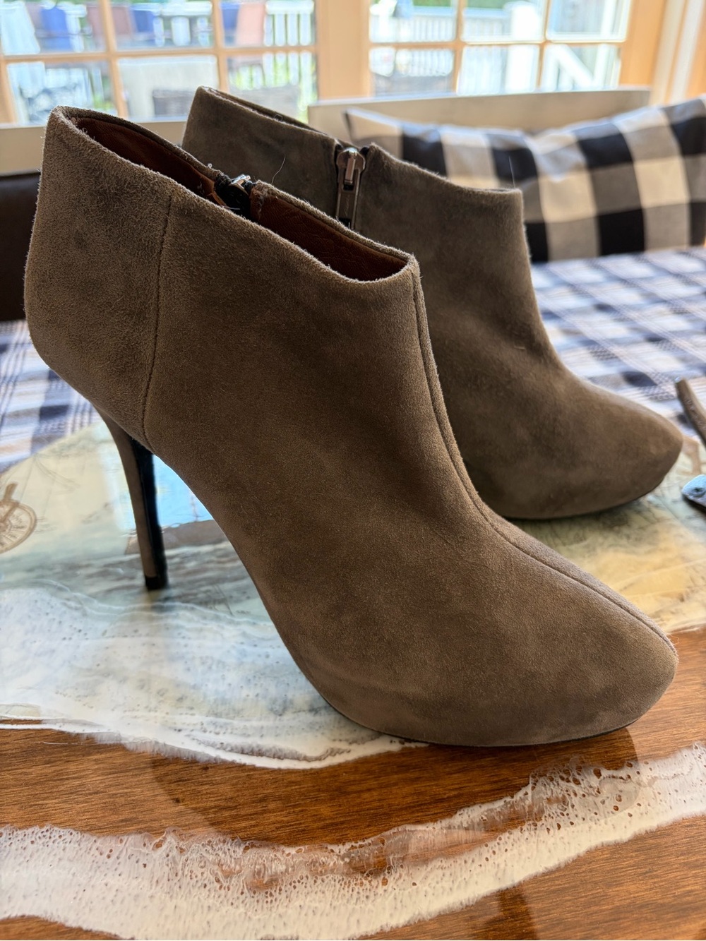 Zara Taupe Suede High-Heel Ankle Booties